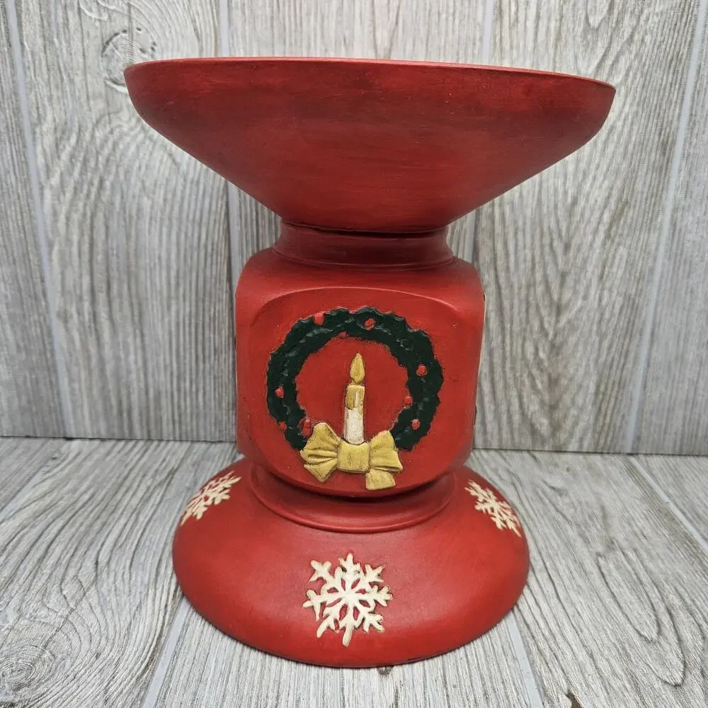 Vintage 1973 Ceramic‎ Christmas Candle Holder NOEL Bells Wreath Snowflake Decor
